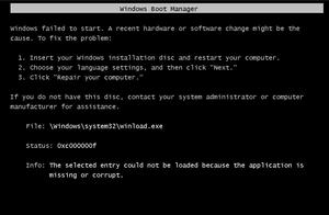 winload.exe vista The selected entry could not be loaded because the application is missing or corrupt.