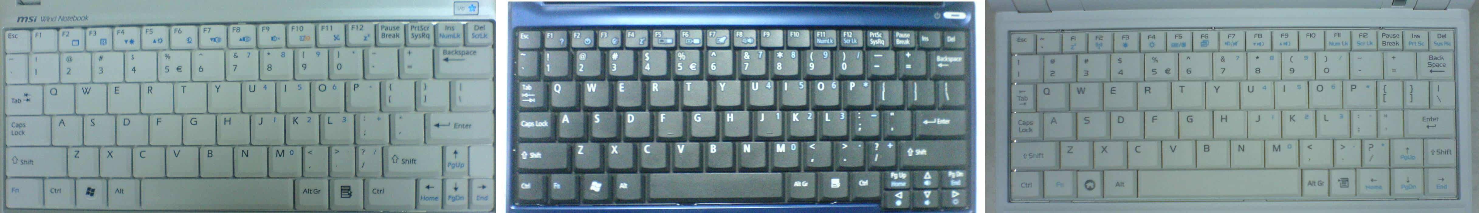 Acer Aspire One MSI Wind U100 Asus Eee PC Keyboards