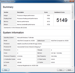 Asus K53SV GeekBench nVidia