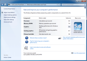 Asus K53SV Windows 7 Experience Index