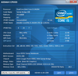 Asus K53SV CPU ID AIDA64