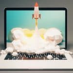 rocket vector illustration and laptop